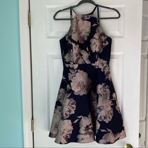 Printed open-back fit and flare dress